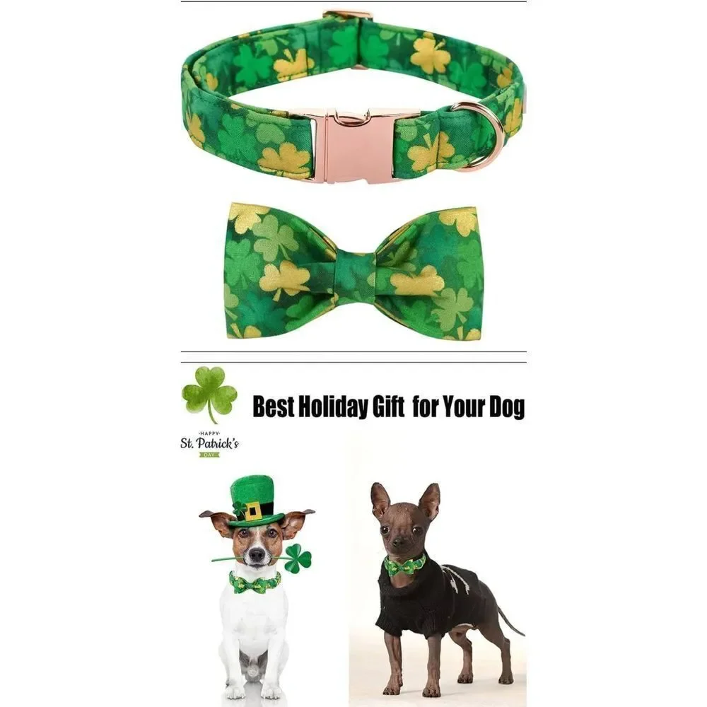 Shamrock Irish St.Patrick Pet Collar Bowtie Adjustable Size Small Dog Collar NEW